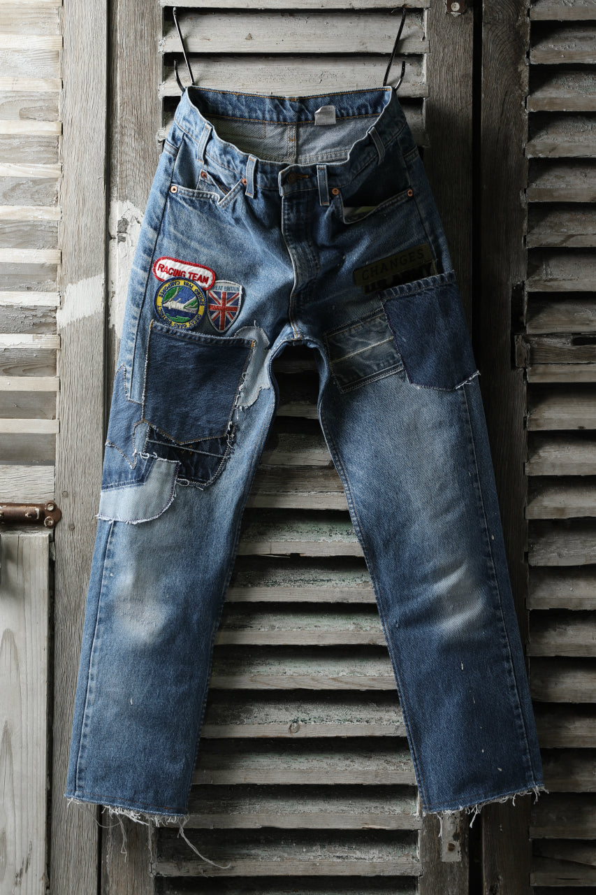 画像をギャラリービューアに読み込む, CHANGES VINTAGE REMAKE PATCHWORK DENIM TAPERED PANTS / VINTAGE DENIM (INDIGO #E)