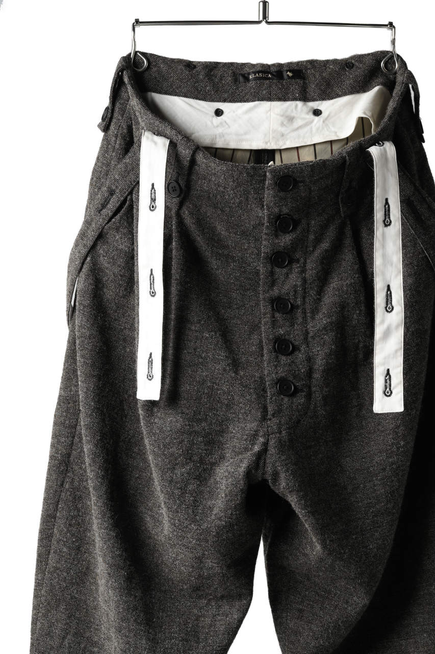画像をギャラリービューアに読み込む, KLASICA BARREL-TWEED SUSPENDER TROUSERS / OFF TWEED WOOL (MIX)
