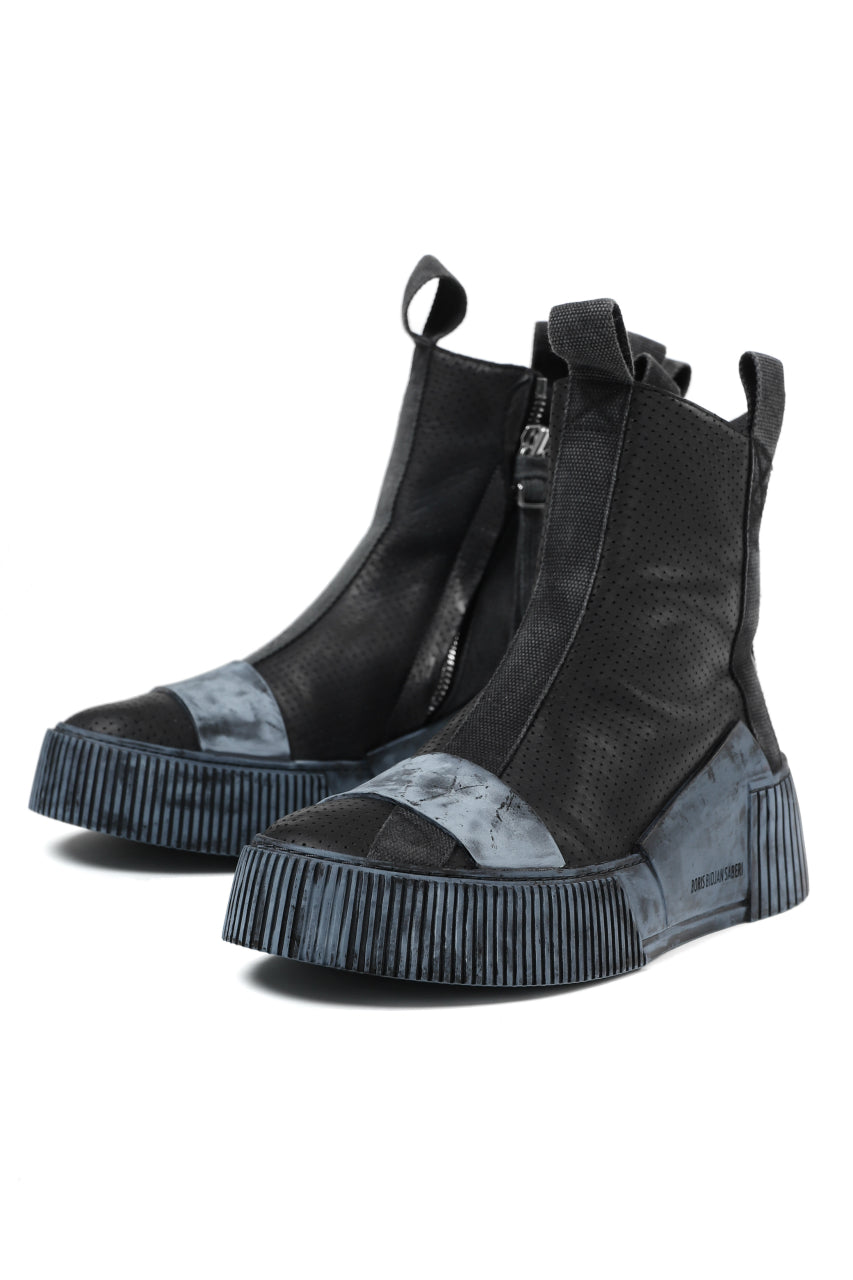 画像をギャラリービューアに読み込む, BORIS BIDJAN SABERI COW LEATHER SIDE ZIP HIGH SNEAKER / OBJECT DYED & HAND TREATED "BAMBA3.1-PUNCHING" (BLACK)