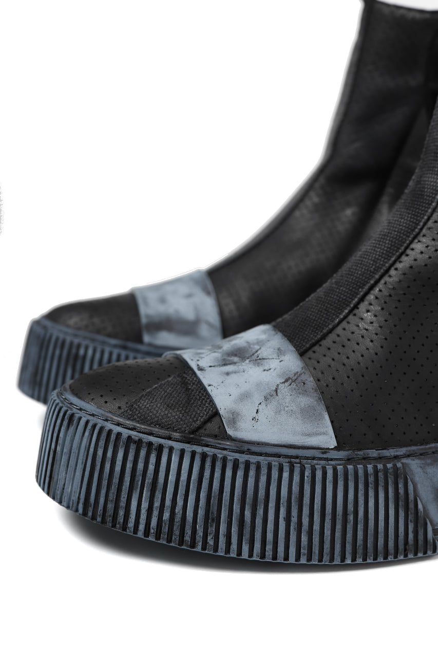 画像をギャラリービューアに読み込む, BORIS BIDJAN SABERI COW LEATHER SIDE ZIP HIGH SNEAKER / OBJECT DYED & HAND TREATED "BAMBA3.1-PUNCHING" (BLACK)