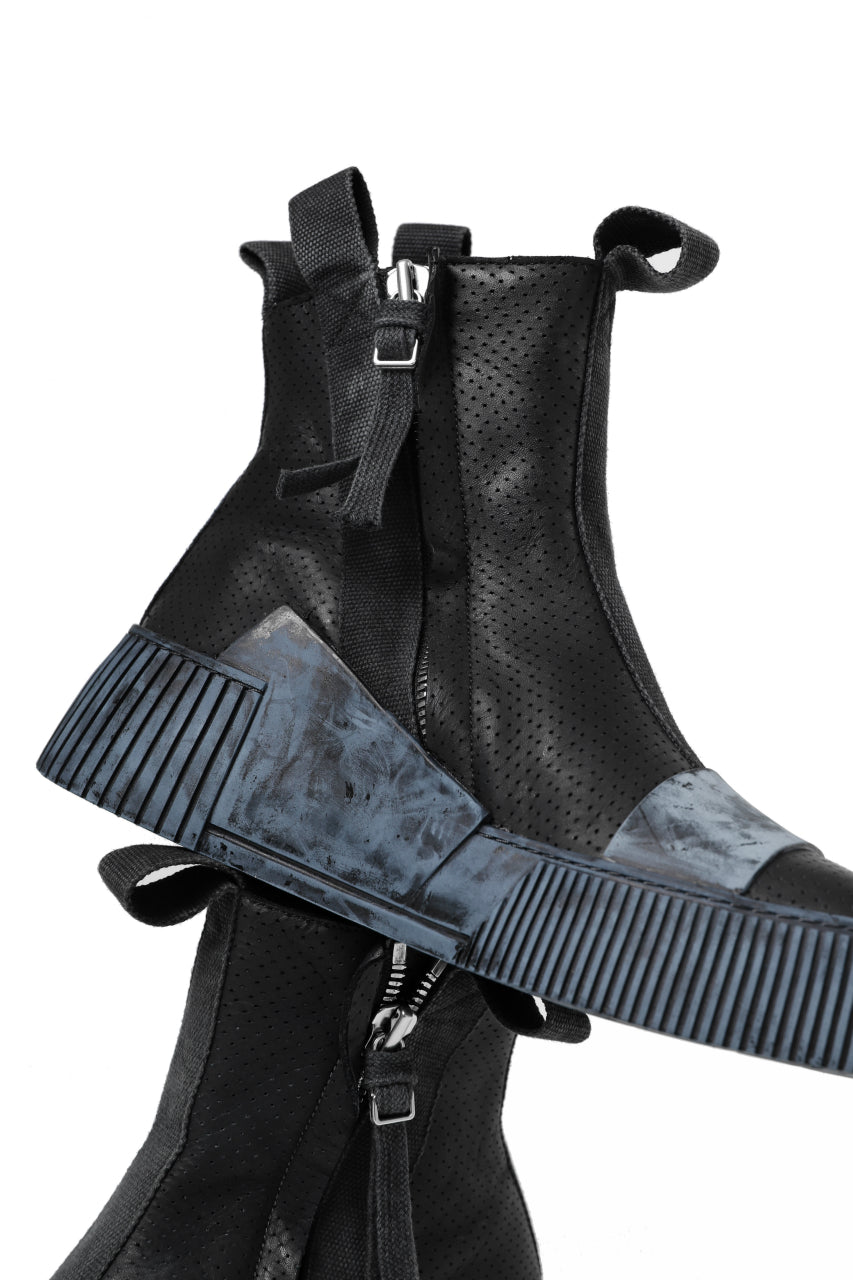 画像をギャラリービューアに読み込む, BORIS BIDJAN SABERI COW LEATHER SIDE ZIP HIGH SNEAKER / OBJECT DYED & HAND TREATED "BAMBA3.1-PUNCHING" (BLACK)