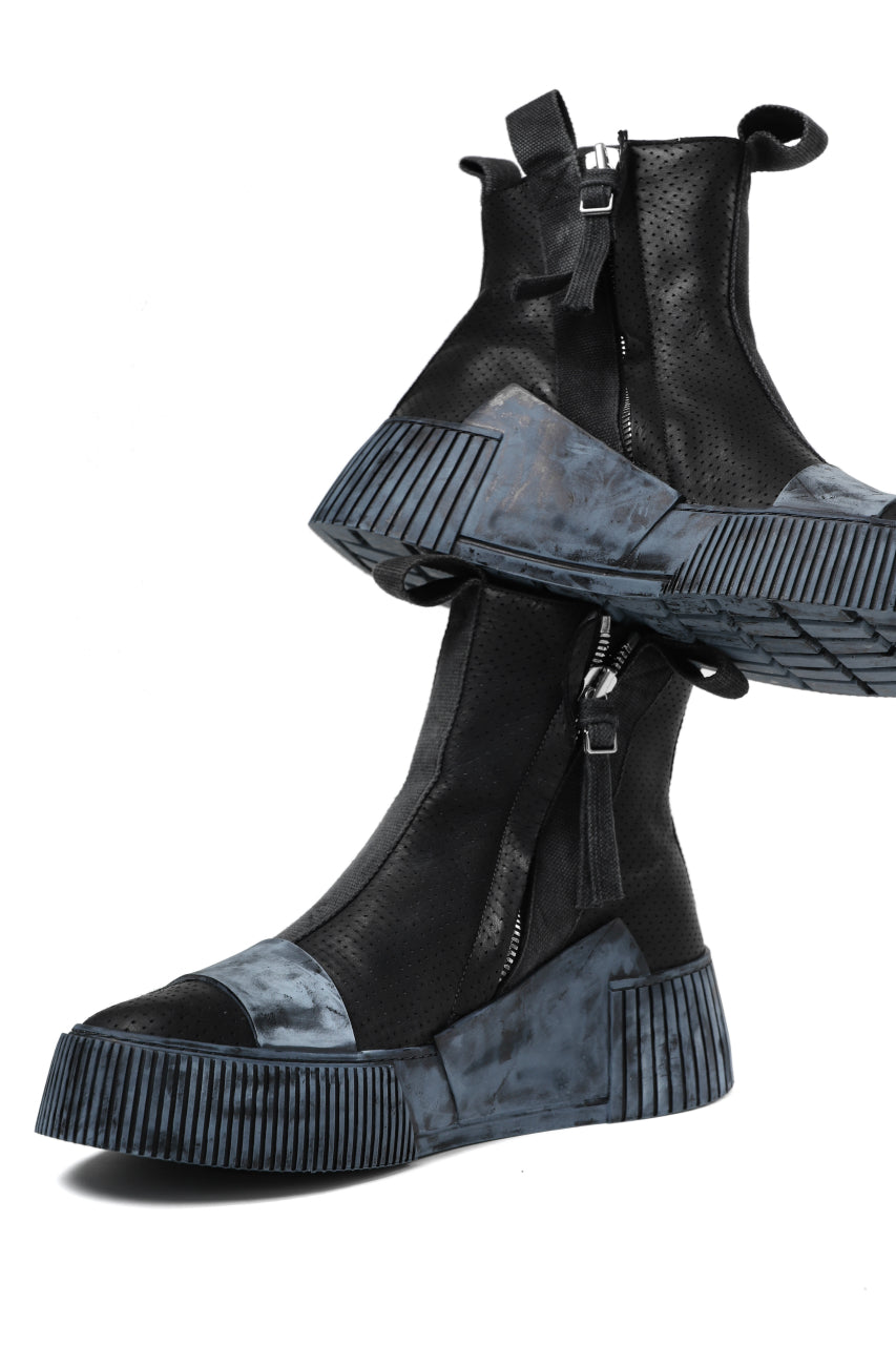画像をギャラリービューアに読み込む, BORIS BIDJAN SABERI COW LEATHER SIDE ZIP HIGH SNEAKER / OBJECT DYED & HAND TREATED "BAMBA3.1-PUNCHING" (BLACK)