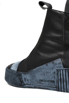 画像をギャラリービューアに読み込む, BORIS BIDJAN SABERI COW LEATHER SIDE ZIP HIGH SNEAKER / OBJECT DYED & HAND TREATED "BAMBA3.1-PUNCHING" (BLACK)