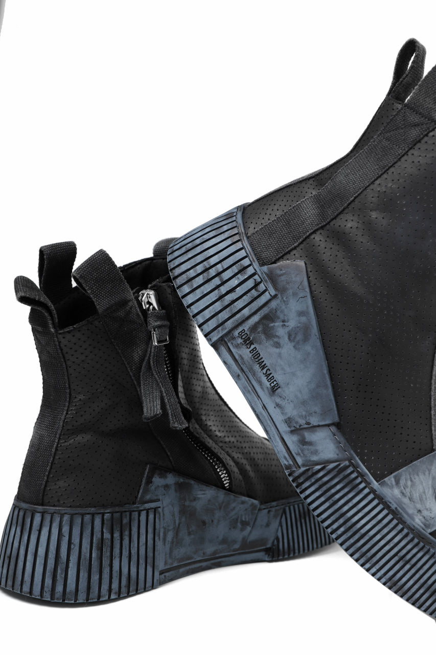 画像をギャラリービューアに読み込む, BORIS BIDJAN SABERI COW LEATHER SIDE ZIP HIGH SNEAKER / OBJECT DYED & HAND TREATED "BAMBA3.1-PUNCHING" (BLACK)