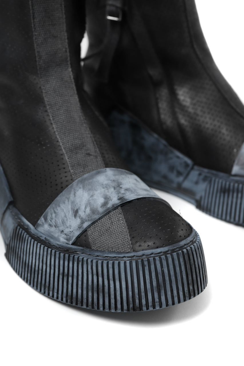 画像をギャラリービューアに読み込む, BORIS BIDJAN SABERI COW LEATHER SIDE ZIP HIGH SNEAKER / OBJECT DYED & HAND TREATED "BAMBA3.1-PUNCHING" (BLACK)