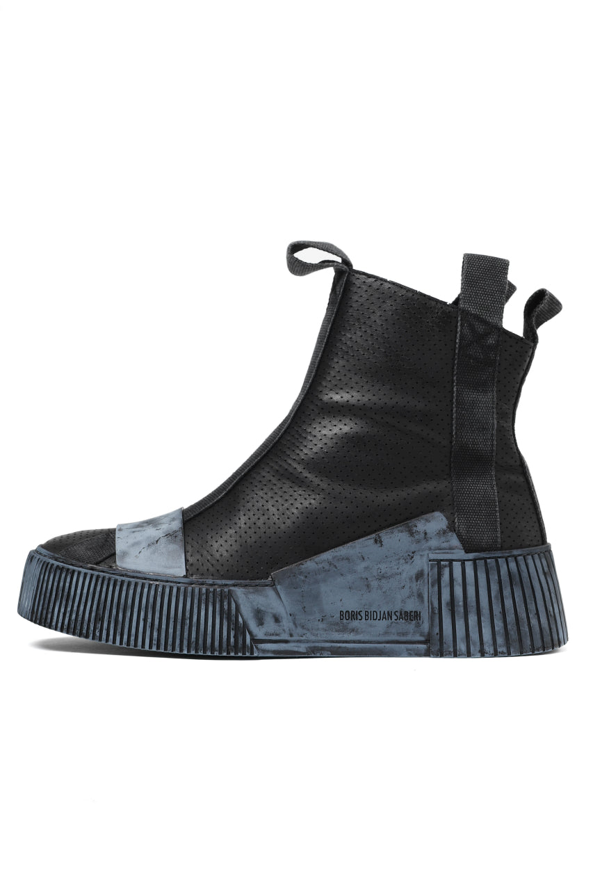 画像をギャラリービューアに読み込む, BORIS BIDJAN SABERI COW LEATHER SIDE ZIP HIGH SNEAKER / OBJECT DYED & HAND TREATED "BAMBA3.1-PUNCHING" (BLACK)