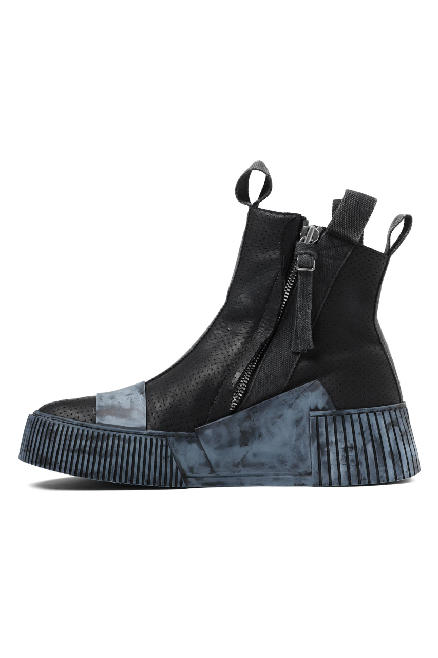 画像をギャラリービューアに読み込む, BORIS BIDJAN SABERI COW LEATHER SIDE ZIP HIGH SNEAKER / OBJECT DYED & HAND TREATED "BAMBA3.1-PUNCHING" (BLACK)
