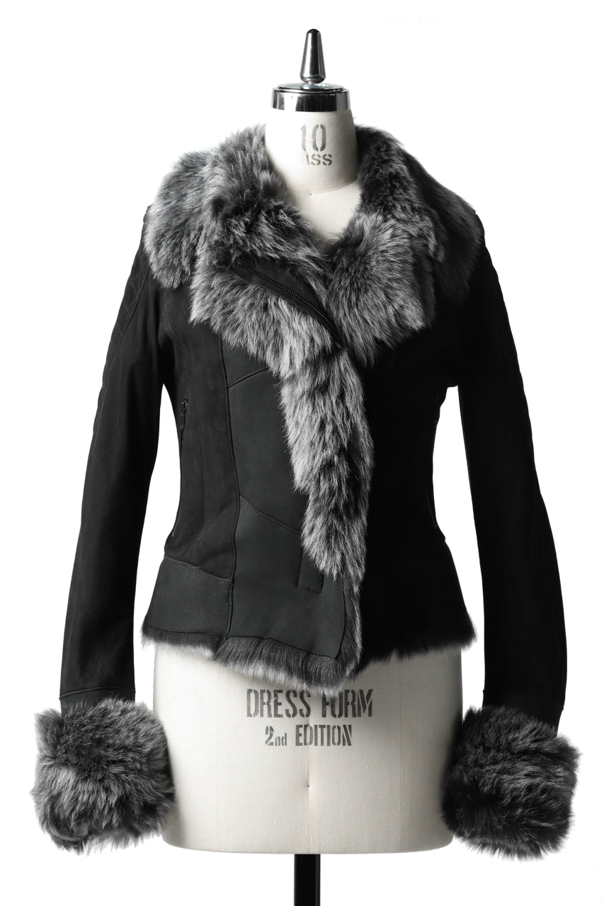Load image into Gallery viewer, A.F ARTEFACT SHEEP SHEARLING COMBI JACKET (MOUTON + QUILTING LINER) / LADIES (BLACK x GREY)