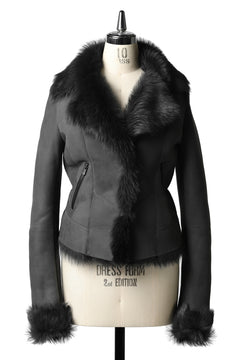 Load image into Gallery viewer, A.F ARTEFACT SHEEP SHEARLING MOUTON JACKET / LADIES (GREY x BLACK)