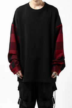 Load image into Gallery viewer, mastermind JAPAN COMBI PULLOVER TOPS / CHECK SHIRT SLEEVE (BLACK x RED)