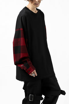 Load image into Gallery viewer, mastermind JAPAN COMBI PULLOVER TOPS / CHECK SHIRT SLEEVE (BLACK x RED)