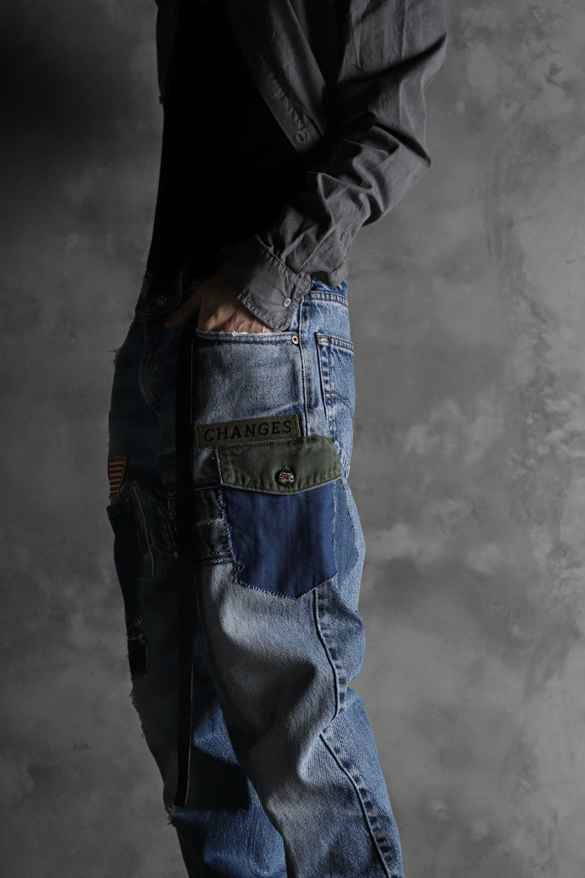 画像をギャラリービューアに読み込む, CHANGES VINTAGE REMAKE PATCHWORK DENIM TAPERED PANTS / VINTAGE DENIM (INDIGO #A)