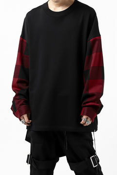 Load image into Gallery viewer, mastermind JAPAN COMBI PULLOVER TOPS / CHECK SHIRT SLEEVE (BLACK x RED)