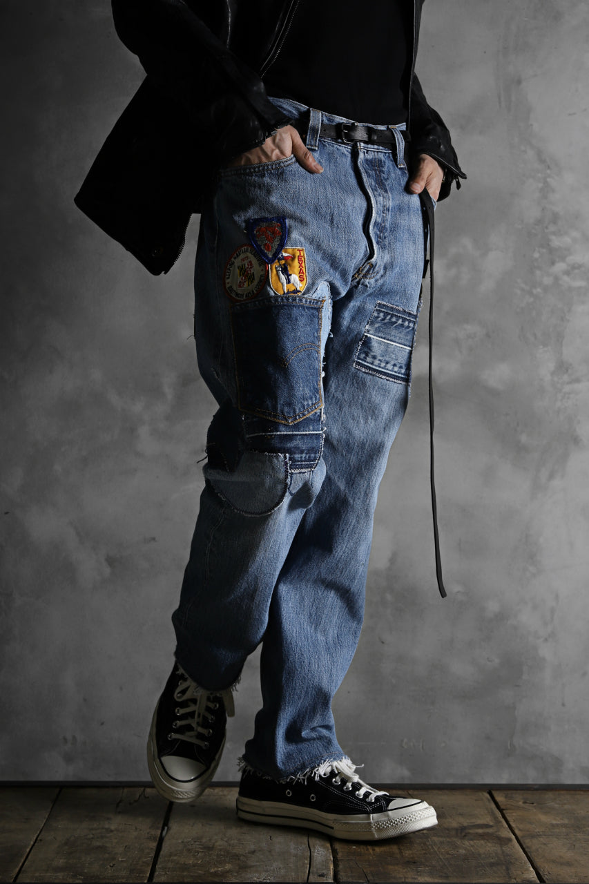 画像をギャラリービューアに読み込む, CHANGES VINTAGE REMAKE PATCHWORK DENIM TAPERED PANTS / VINTAGE DENIM (INDIGO #C)