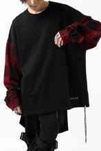 Load image into Gallery viewer, mastermind JAPAN COMBI PULLOVER TOPS / CHECK SHIRT SLEEVE (BLACK x RED)