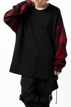 Load image into Gallery viewer, mastermind JAPAN COMBI PULLOVER TOPS / CHECK SHIRT SLEEVE (BLACK x RED)