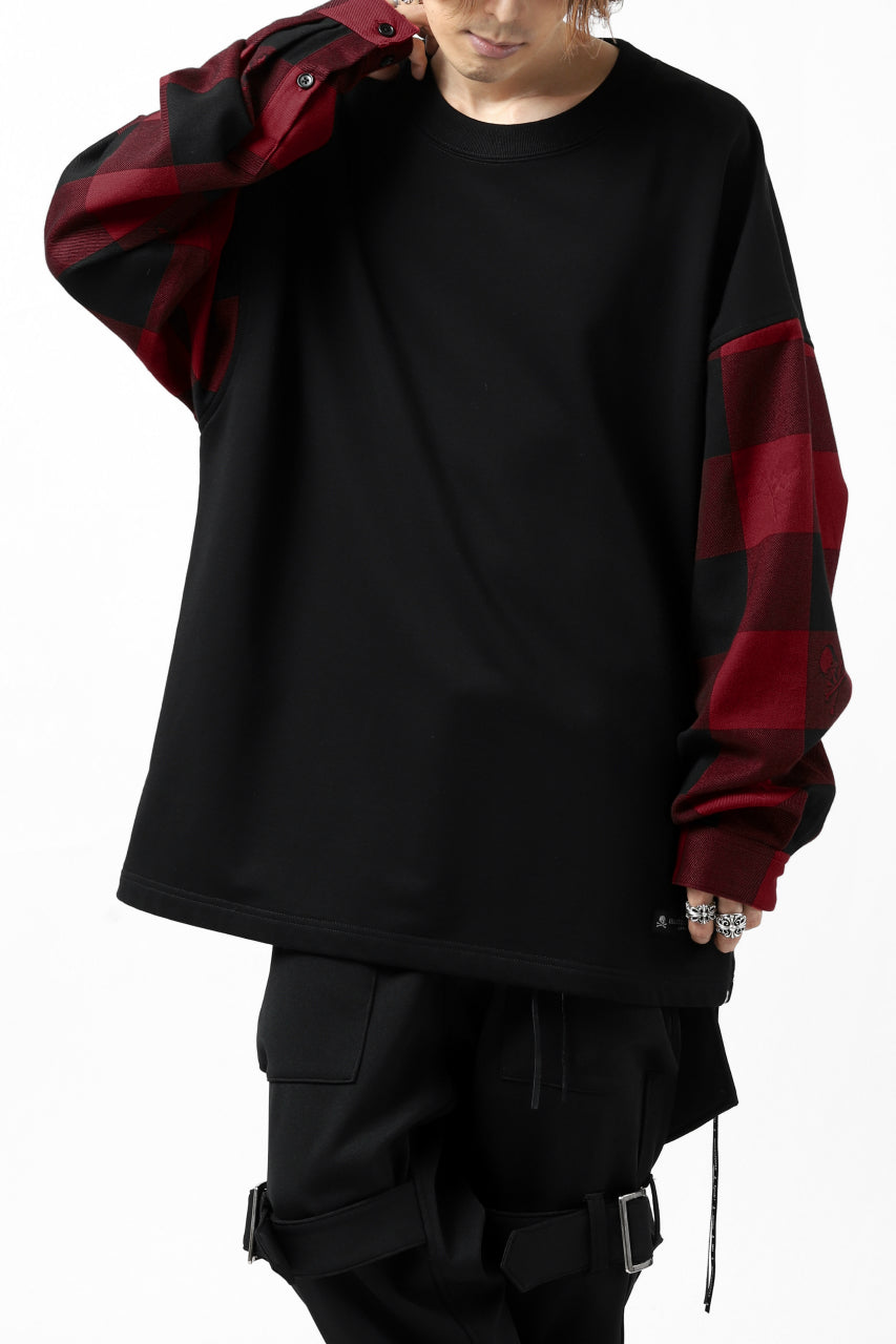 Load image into Gallery viewer, mastermind JAPAN COMBI PULLOVER TOPS / CHECK SHIRT SLEEVE (BLACK x RED)
