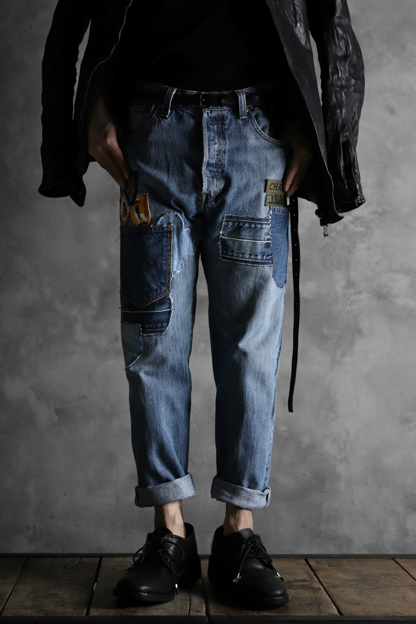 画像をギャラリービューアに読み込む, CHANGES VINTAGE REMAKE PATCHWORK DENIM TAPERED PANTS / VINTAGE DENIM (INDIGO #C)
