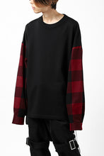 Load image into Gallery viewer, mastermind JAPAN COMBI PULLOVER TOPS / CHECK SHIRT SLEEVE (BLACK x RED)