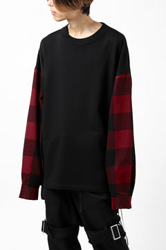 Load image into Gallery viewer, mastermind JAPAN COMBI PULLOVER TOPS / CHECK SHIRT SLEEVE (BLACK x RED)