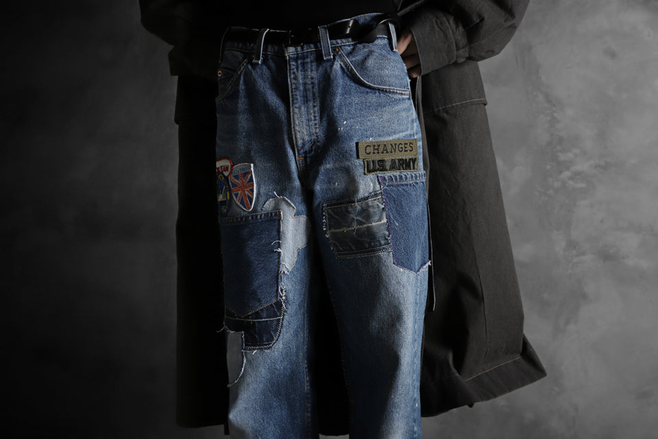 画像をギャラリービューアに読み込む, CHANGES VINTAGE REMAKE PATCHWORK DENIM TAPERED PANTS / VINTAGE DENIM (INDIGO #E)