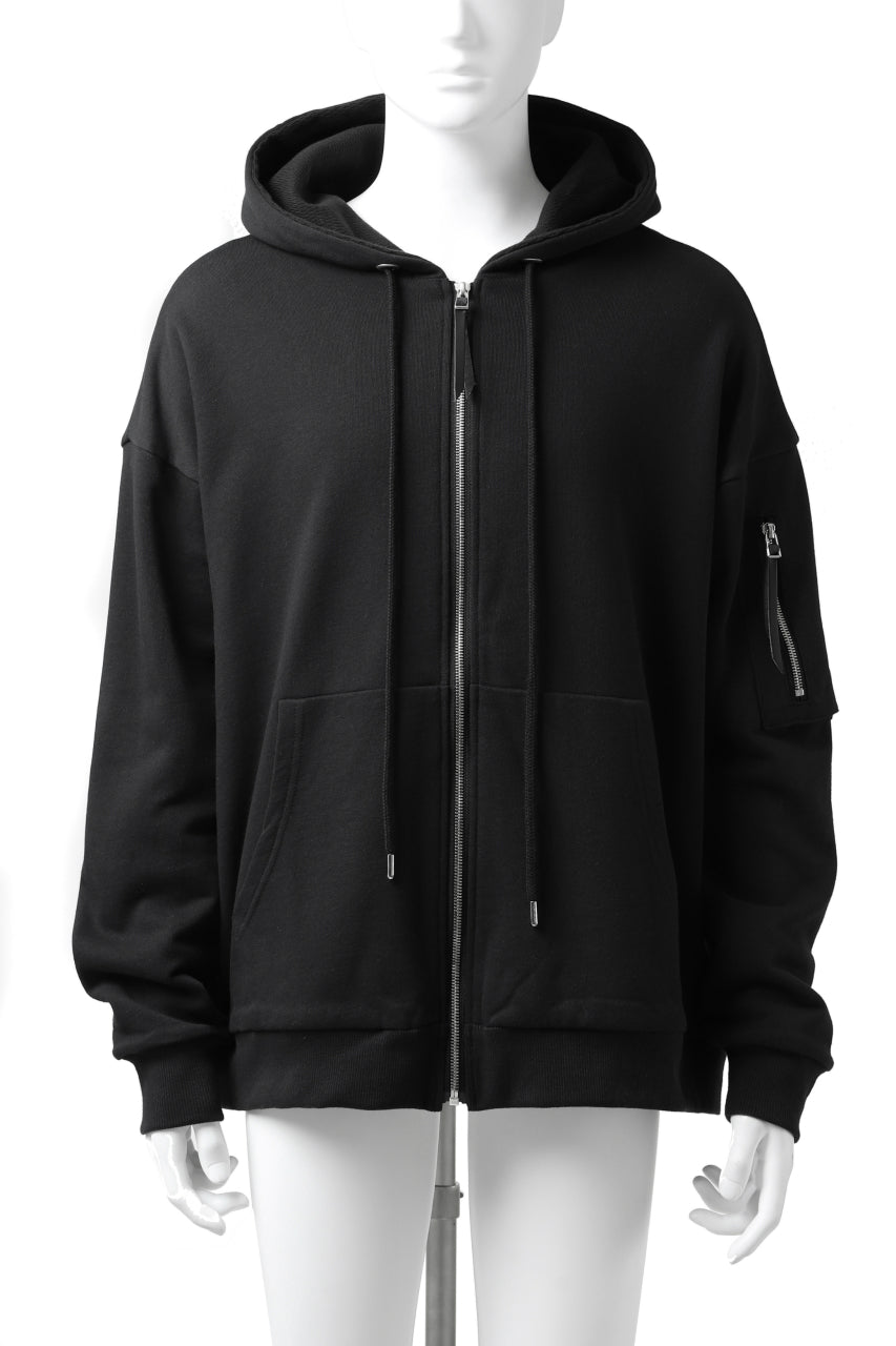 画像をギャラリービューアに読み込む, DEFORMATER.® BOMBER-HOODIE JACKET / SWEAT+WAFFLE JERSEY (BLACK)