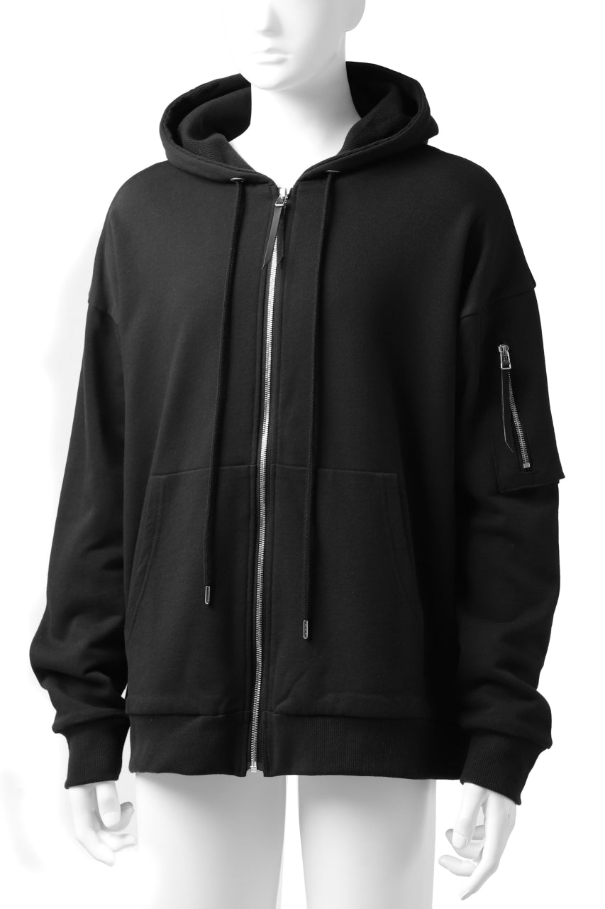 画像をギャラリービューアに読み込む, DEFORMATER.® BOMBER-HOODIE JACKET / SWEAT+WAFFLE JERSEY (BLACK)