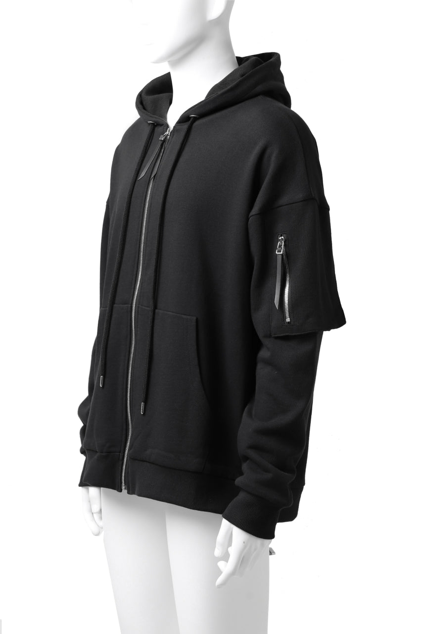 画像をギャラリービューアに読み込む, DEFORMATER.® BOMBER-HOODIE JACKET / SWEAT+WAFFLE JERSEY (BLACK)
