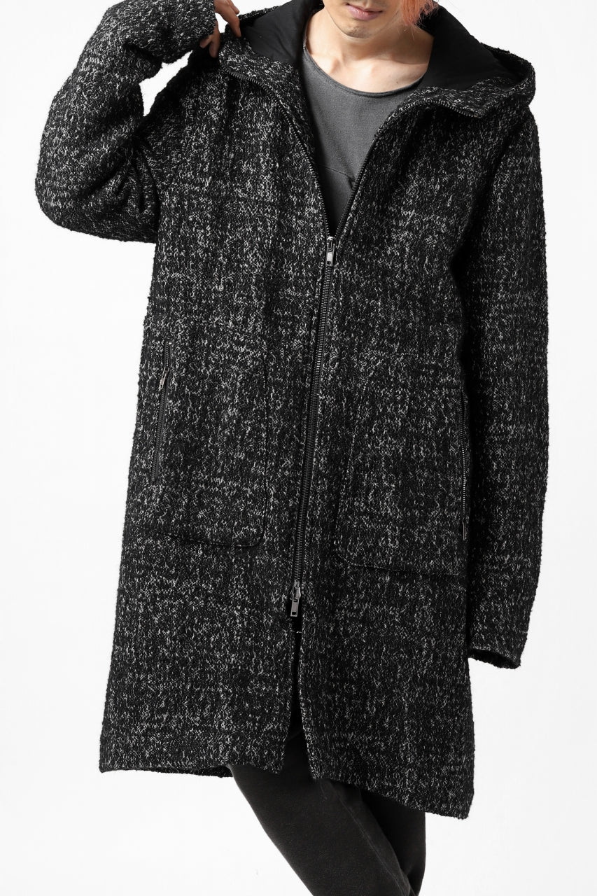Load image into Gallery viewer, daub HOODED LONG ZIP COAT / MERANGE KNITTED (BLACK)