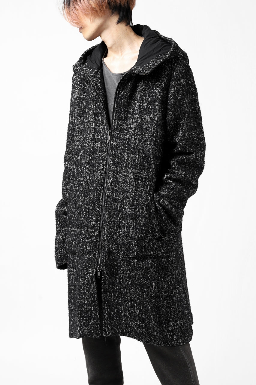 Load image into Gallery viewer, daub HOODED LONG ZIP COAT / MERANGE KNITTED (BLACK)