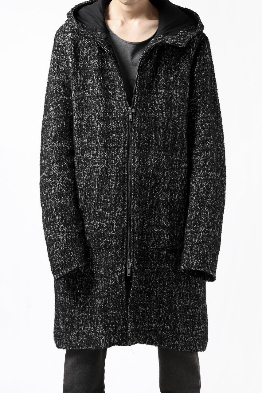 Load image into Gallery viewer, daub HOODED LONG ZIP COAT / MERANGE KNITTED (BLACK)