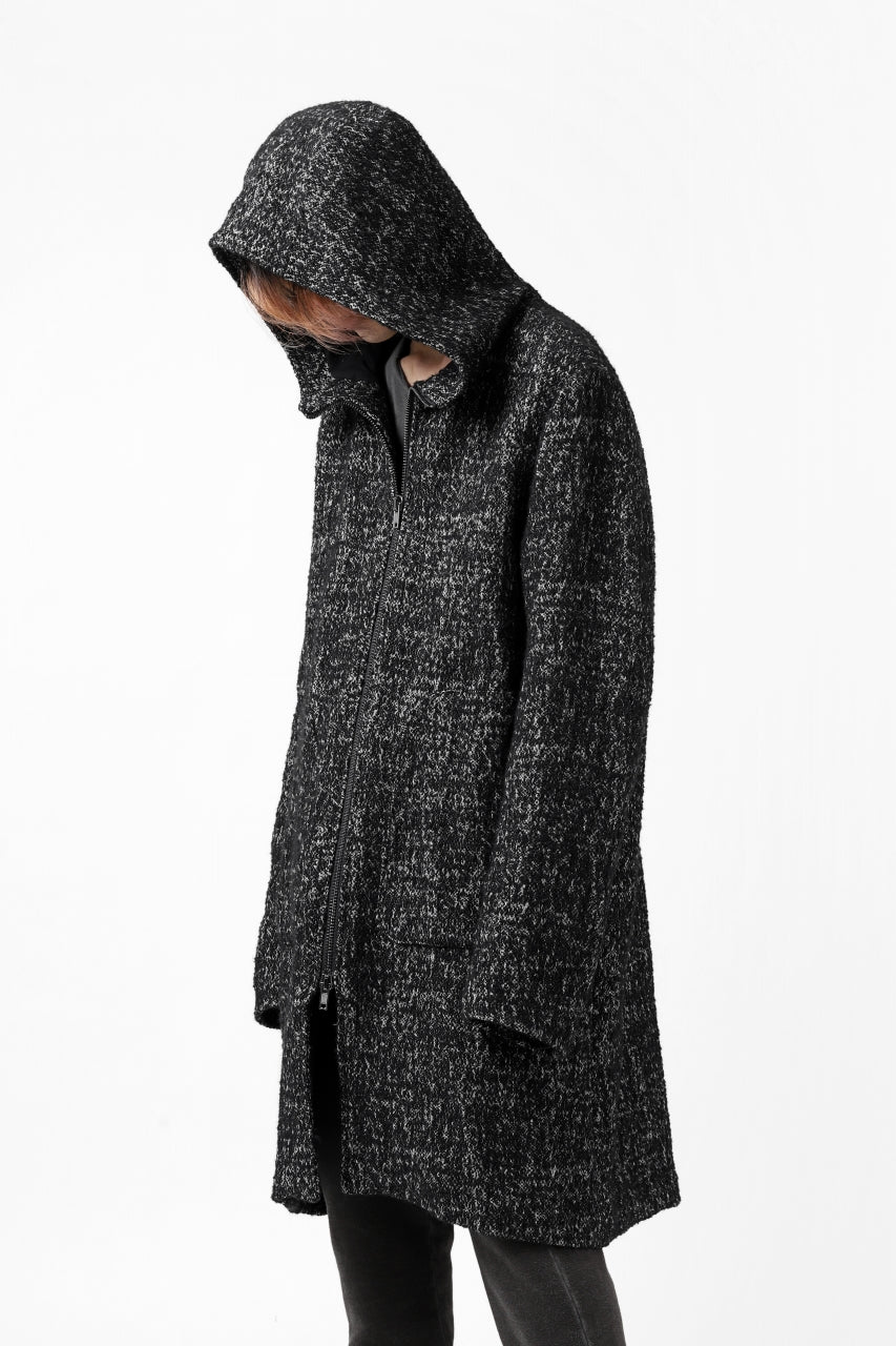 Load image into Gallery viewer, daub HOODED LONG ZIP COAT / MERANGE KNITTED (BLACK)