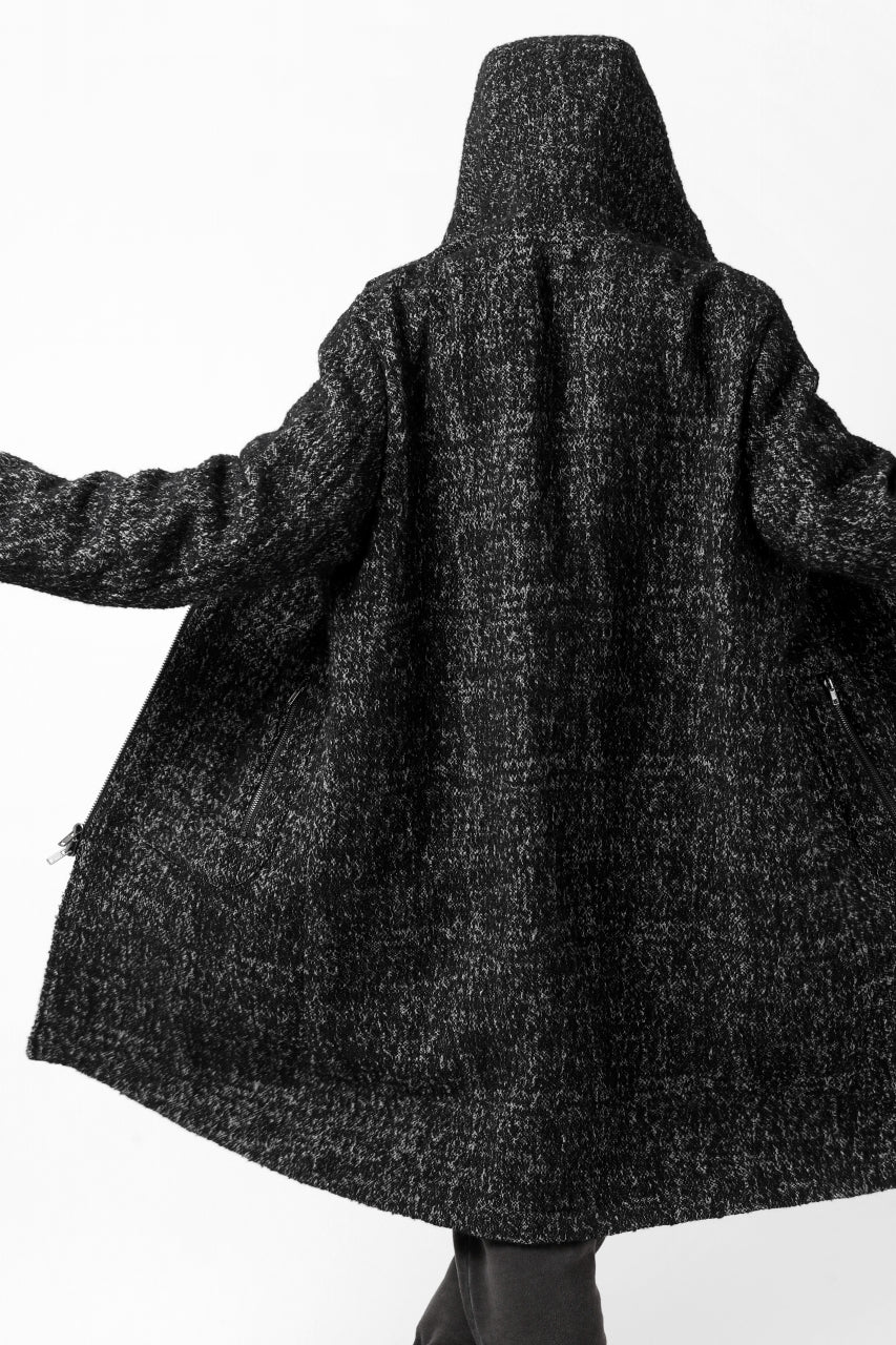 Load image into Gallery viewer, daub HOODED LONG ZIP COAT / MERANGE KNITTED (BLACK)