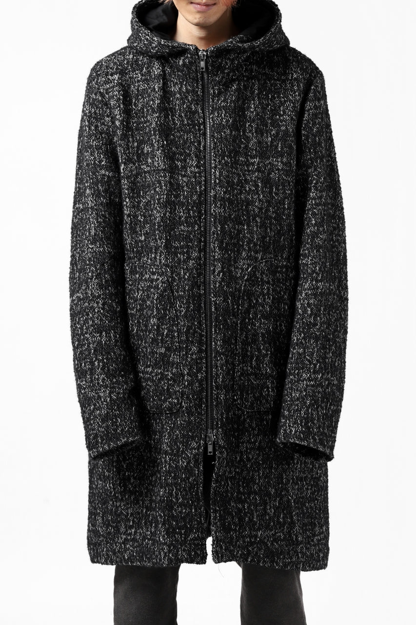 Load image into Gallery viewer, daub HOODED LONG ZIP COAT / MERANGE KNITTED (BLACK)