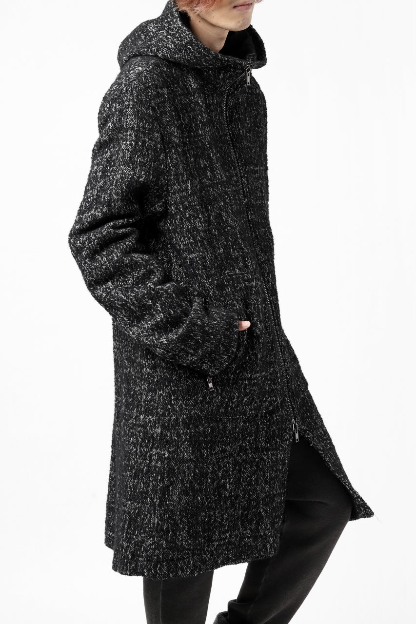Load image into Gallery viewer, daub HOODED LONG ZIP COAT / MERANGE KNITTED (BLACK)
