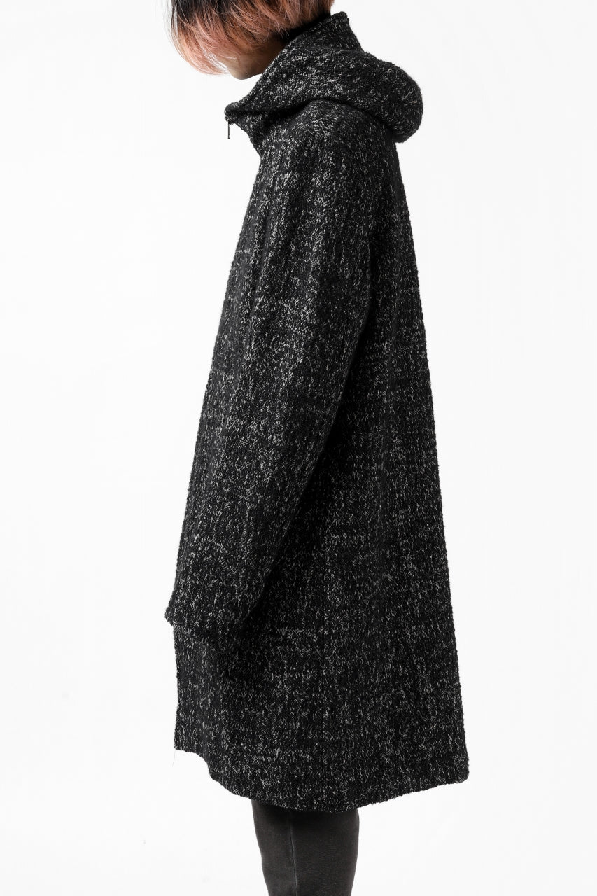 Load image into Gallery viewer, daub HOODED LONG ZIP COAT / MERANGE KNITTED (BLACK)