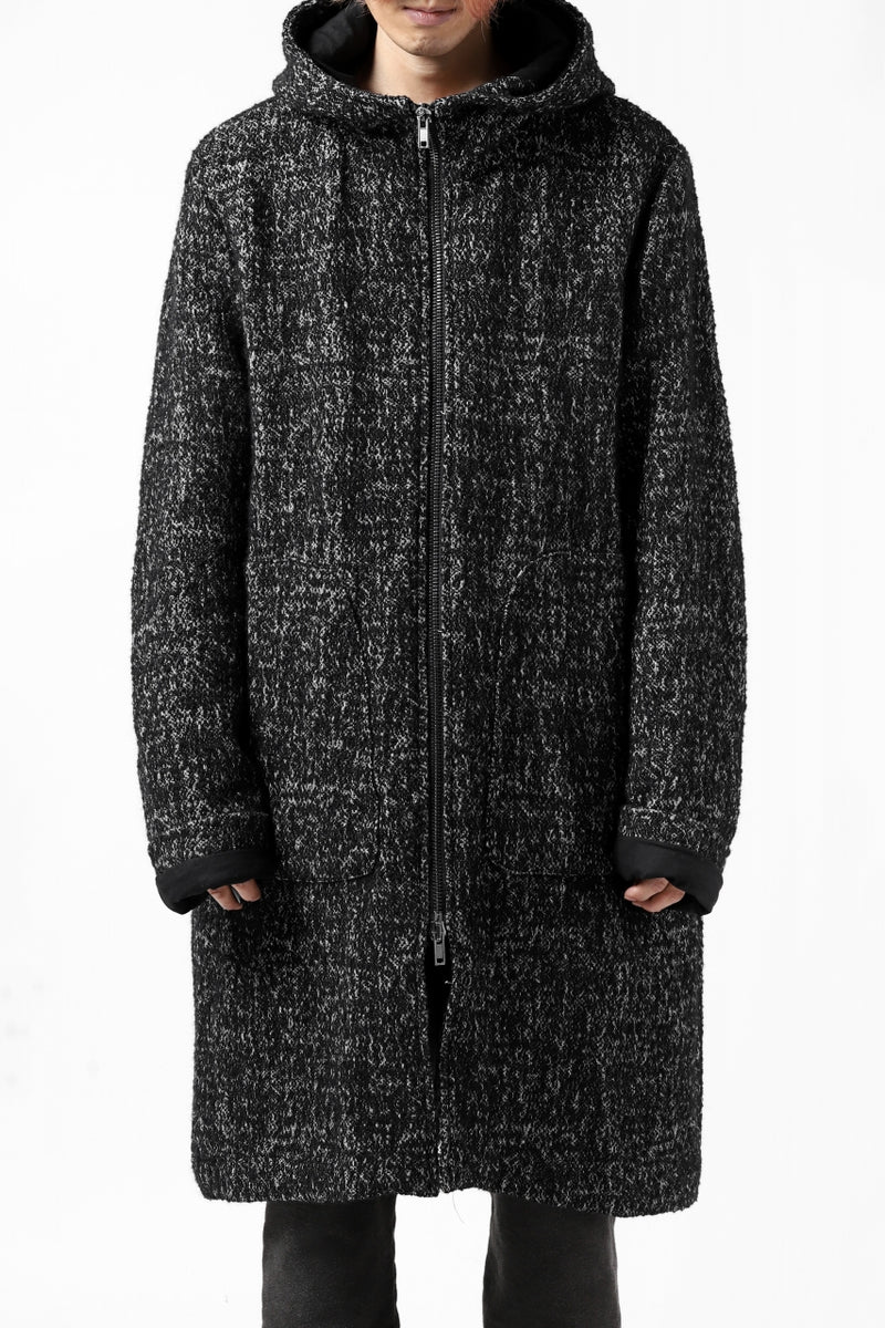 daub HOODED LONG ZIP COAT / TWEEDY MELANGE (BLACK)の商品 daub HOODED LONG ZIP COAT / TWEEDY MELANGE (BLACK)の商品