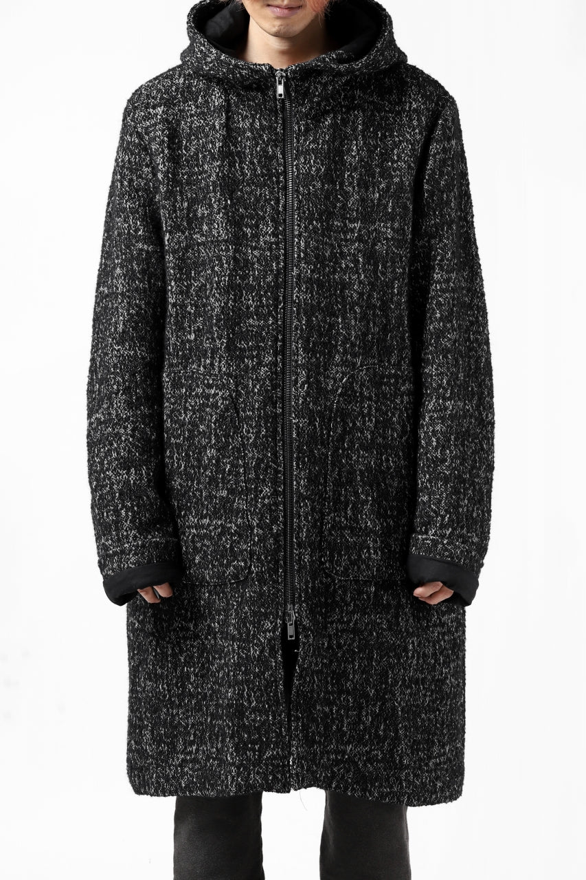 Load image into Gallery viewer, daub HOODED LONG ZIP COAT / MERANGE KNITTED (BLACK)