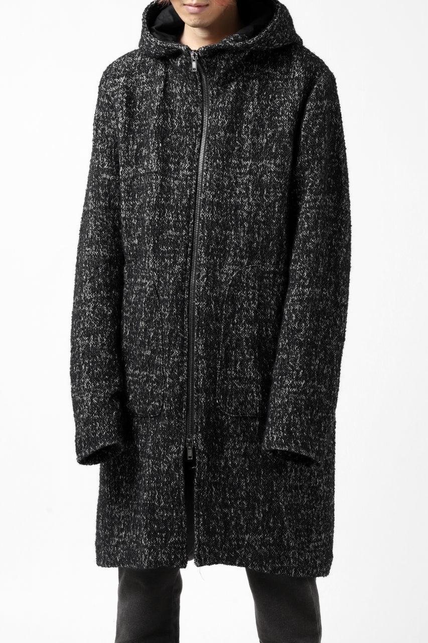 Load image into Gallery viewer, daub HOODED LONG ZIP COAT / MERANGE KNITTED (BLACK)