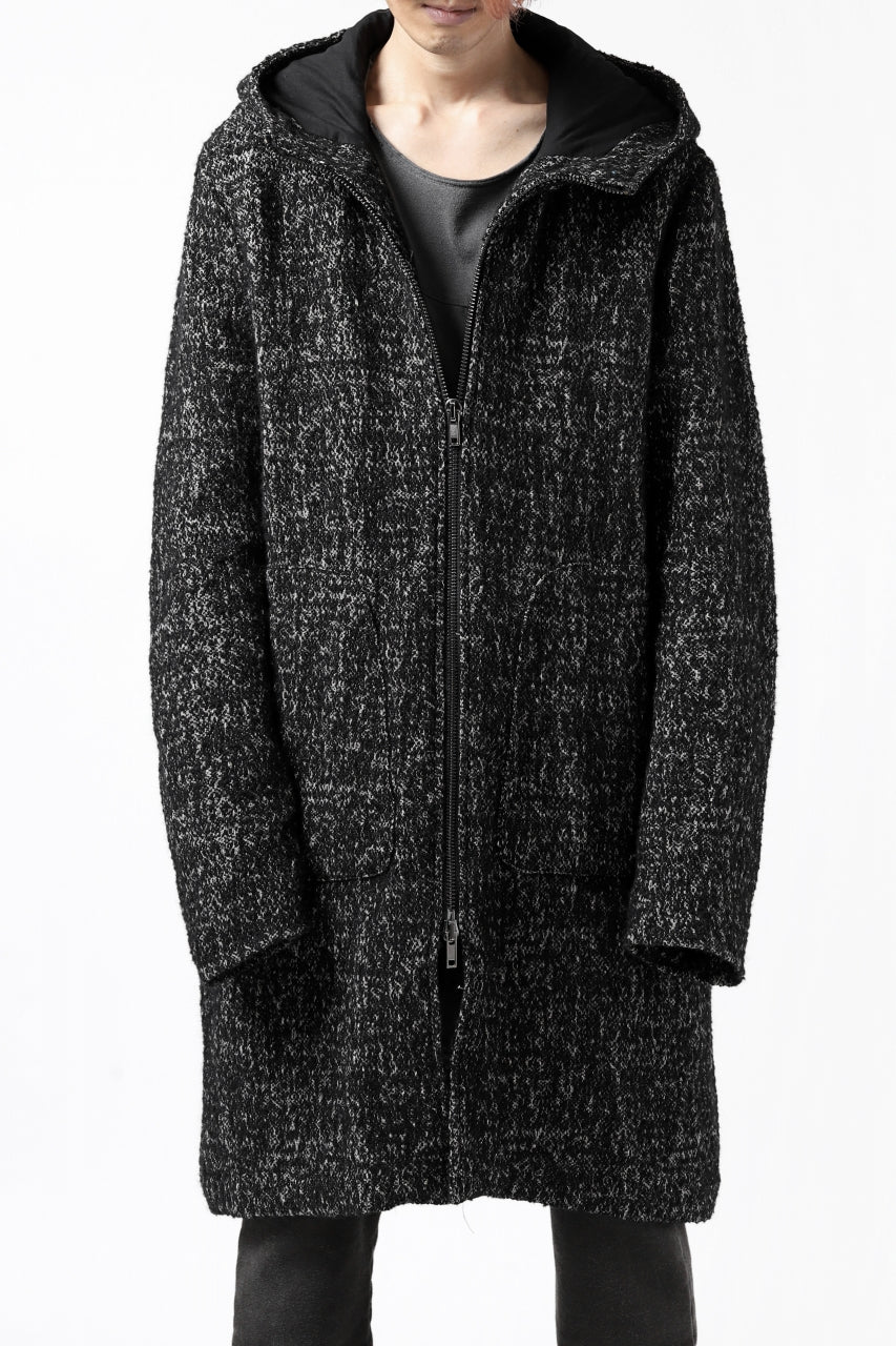 Load image into Gallery viewer, daub HOODED LONG ZIP COAT / MERANGE KNITTED (BLACK)