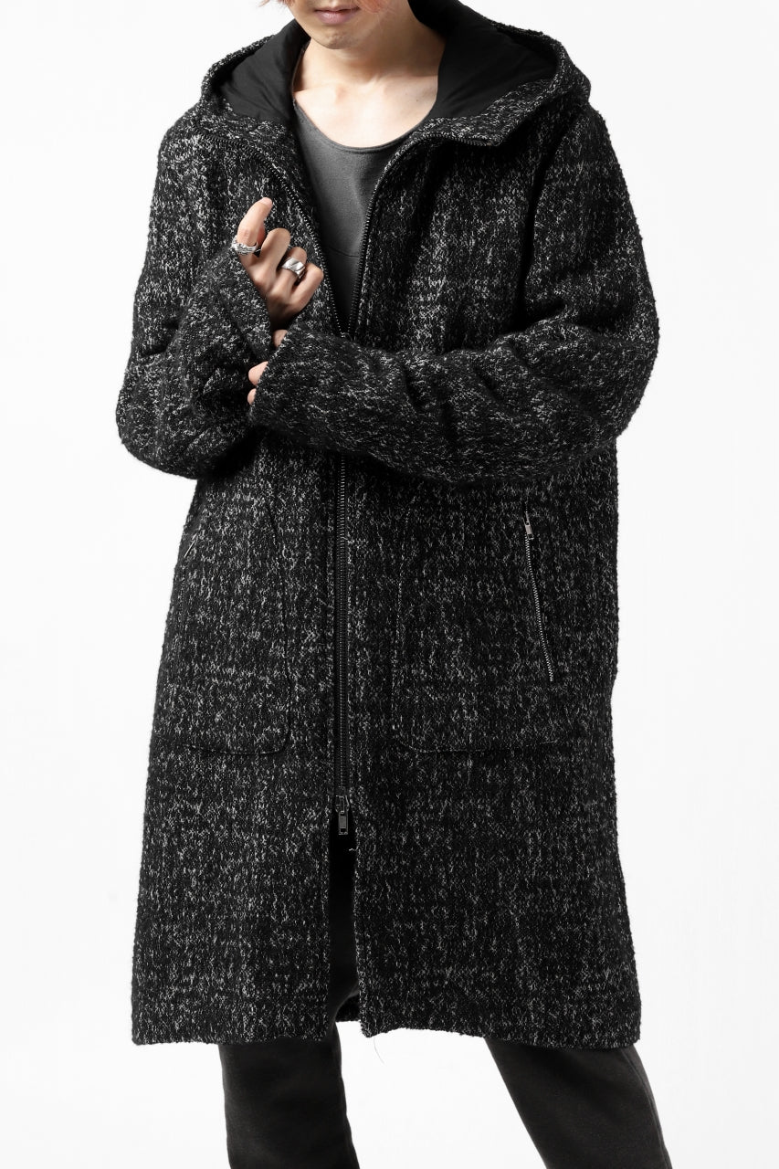 Load image into Gallery viewer, daub HOODED LONG ZIP COAT / MERANGE KNITTED (BLACK)