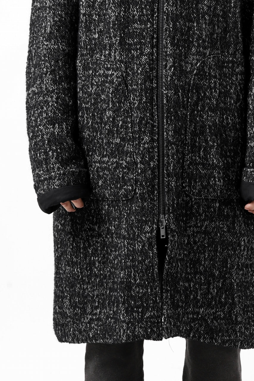 Load image into Gallery viewer, daub HOODED LONG ZIP COAT / MERANGE KNITTED (BLACK)
