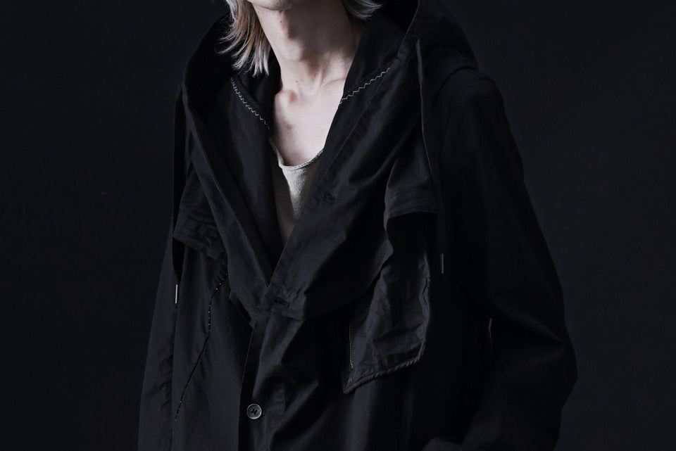 画像をギャラリービューアに読み込む, masnada CROPPED LOOSE POCKET PARKA JACKET / STRETCH COTTON RIPSTOP (SOLID BLACK)