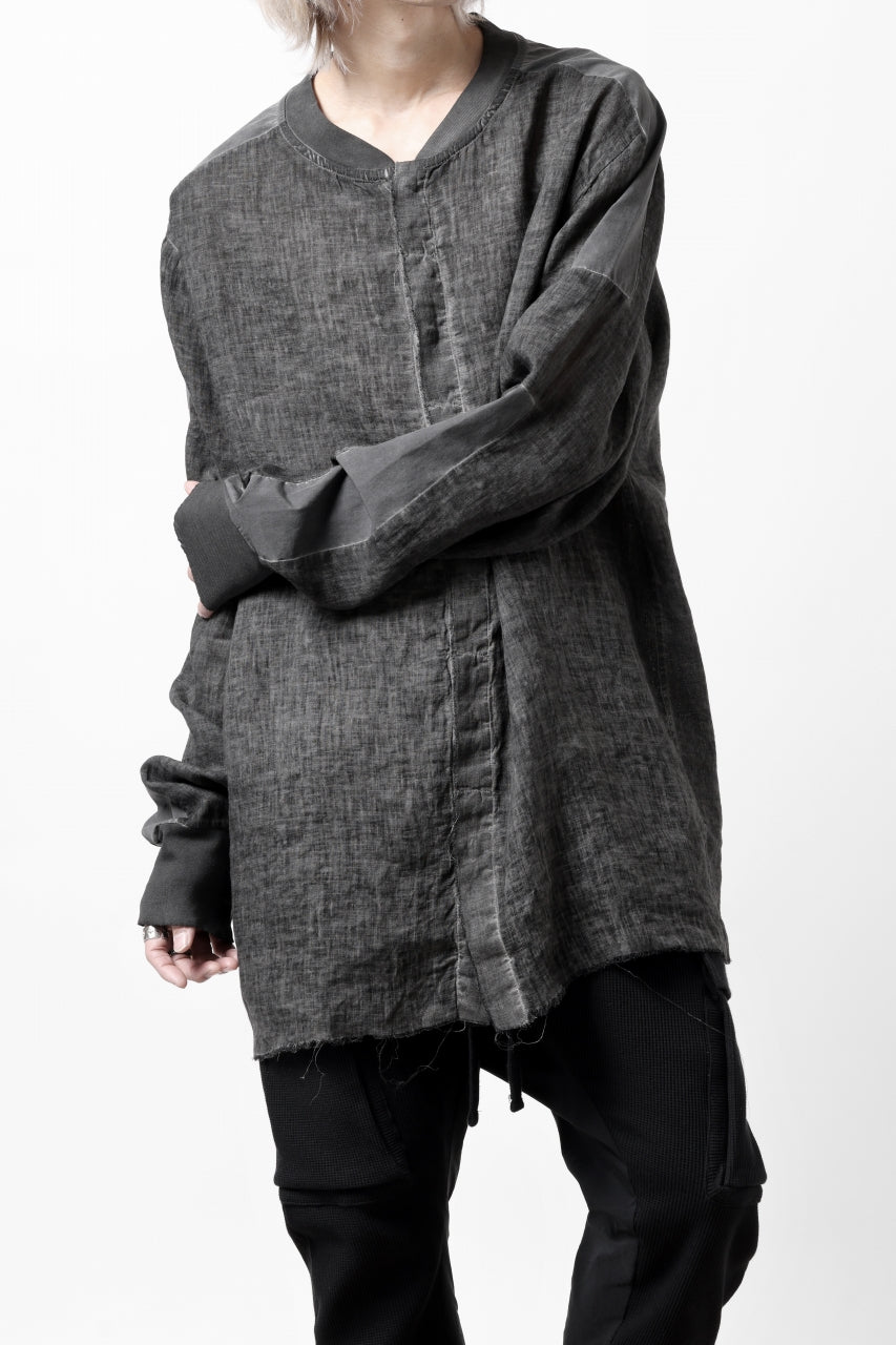 画像をギャラリービューアに読み込む, thom/krom DYEING BOMBER-SHIRT / LINEN+ELASTIC NYLON (BLACK OIL)