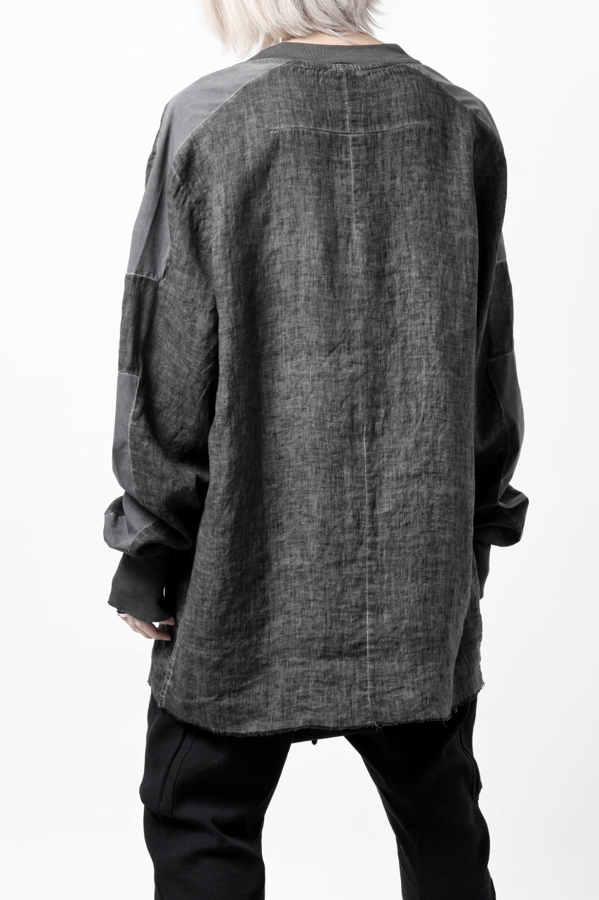画像をギャラリービューアに読み込む, thom/krom DYEING BOMBER-SHIRT / LINEN+ELASTIC NYLON (BLACK OIL)