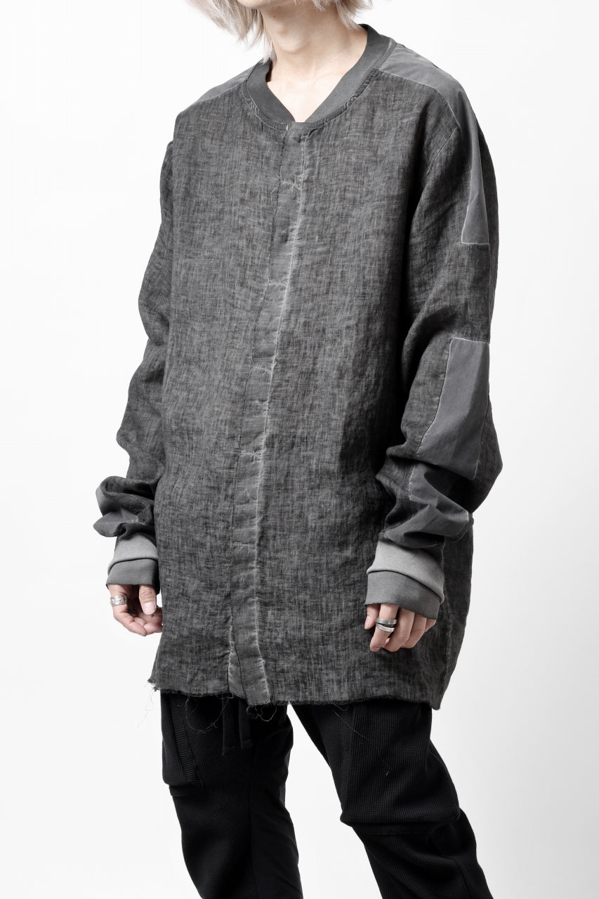 画像をギャラリービューアに読み込む, thom/krom DYEING BOMBER-SHIRT / LINEN+ELASTIC NYLON (BLACK OIL)