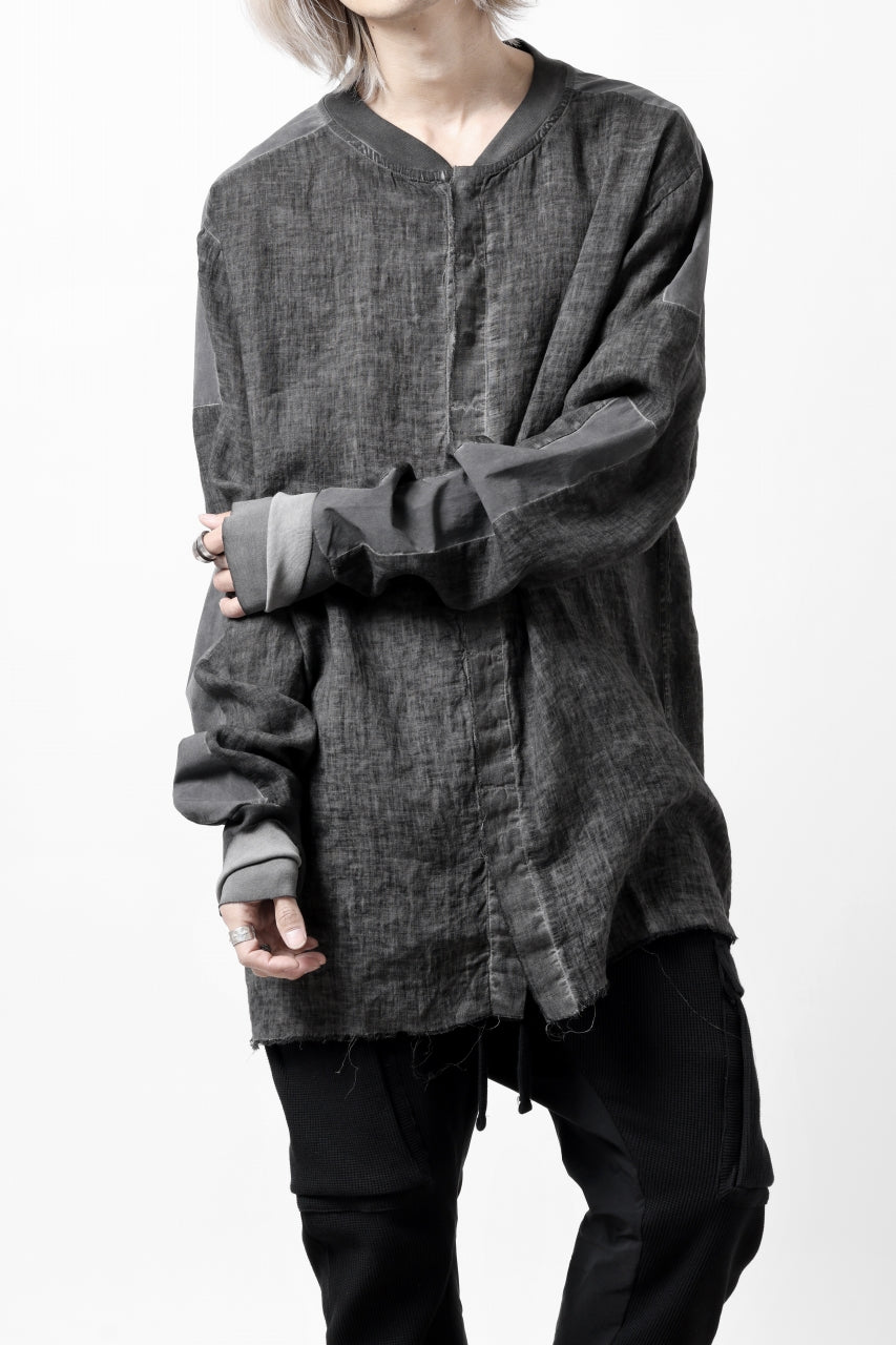 画像をギャラリービューアに読み込む, thom/krom DYEING BOMBER-SHIRT / LINEN+ELASTIC NYLON (BLACK OIL)