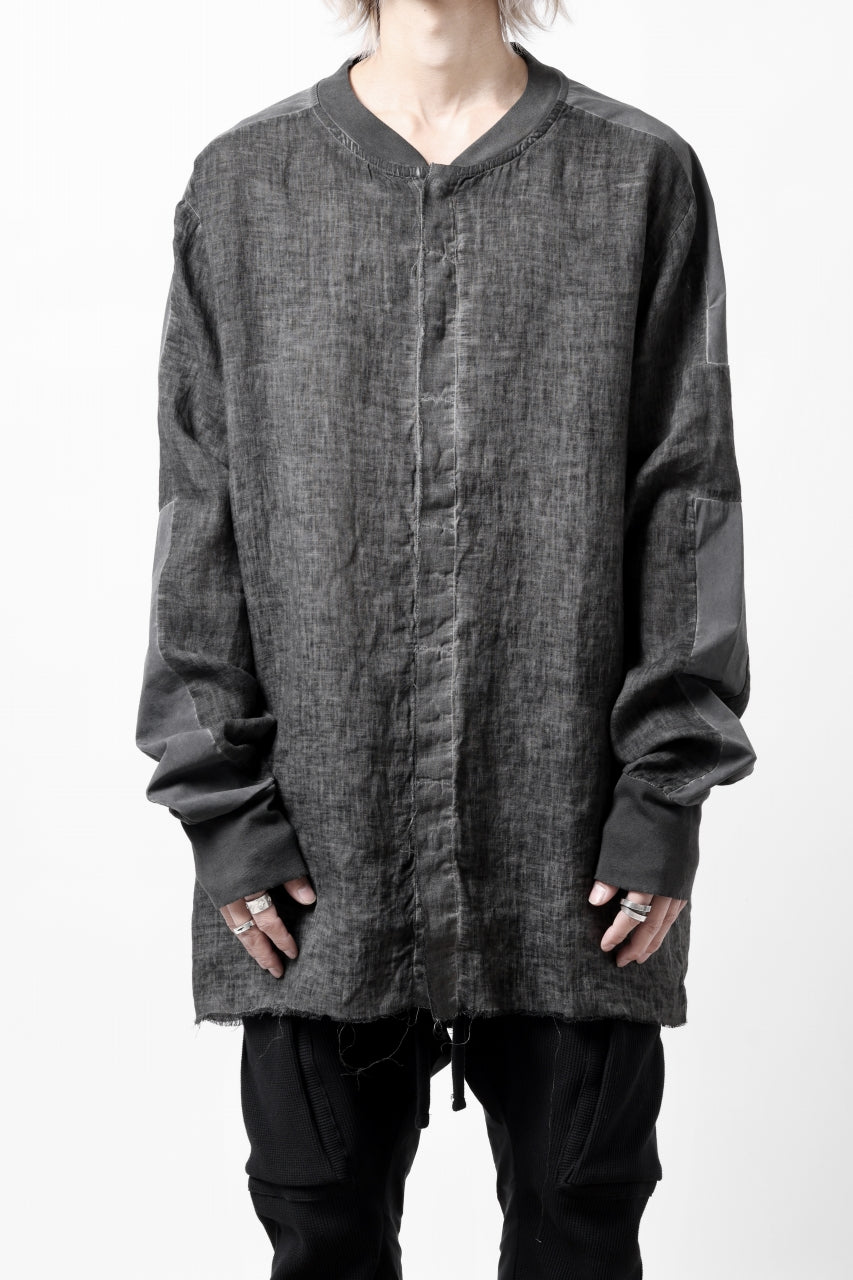画像をギャラリービューアに読み込む, thom/krom DYEING BOMBER-SHIRT / LINEN+ELASTIC NYLON (BLACK OIL)