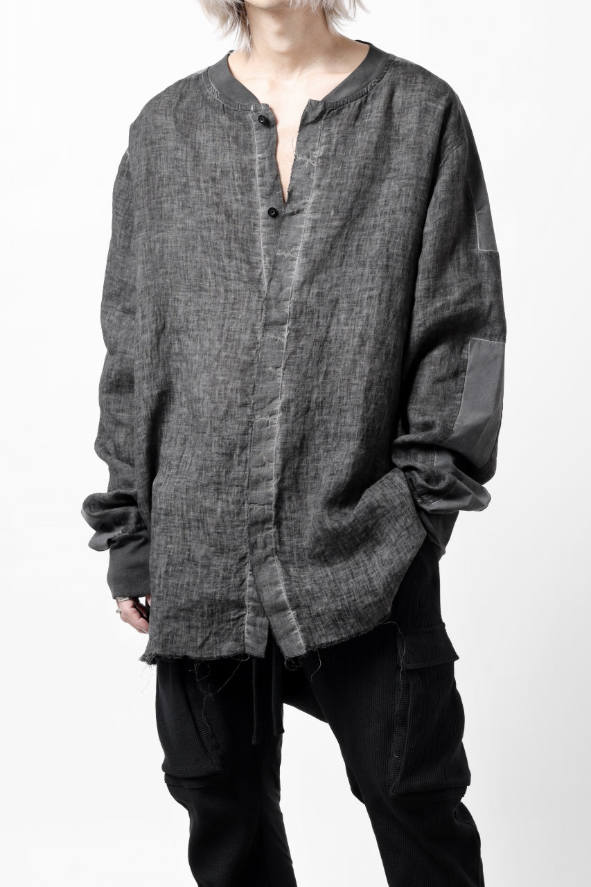 画像をギャラリービューアに読み込む, thom/krom DYEING BOMBER-SHIRT / LINEN+ELASTIC NYLON (BLACK OIL)