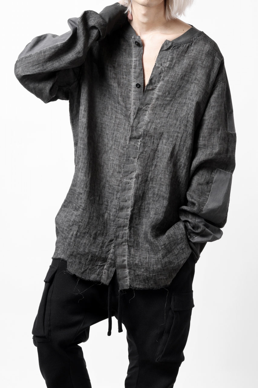 画像をギャラリービューアに読み込む, thom/krom DYEING BOMBER-SHIRT / LINEN+ELASTIC NYLON (BLACK OIL)